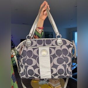 Coach Signature Striped Denim Tote